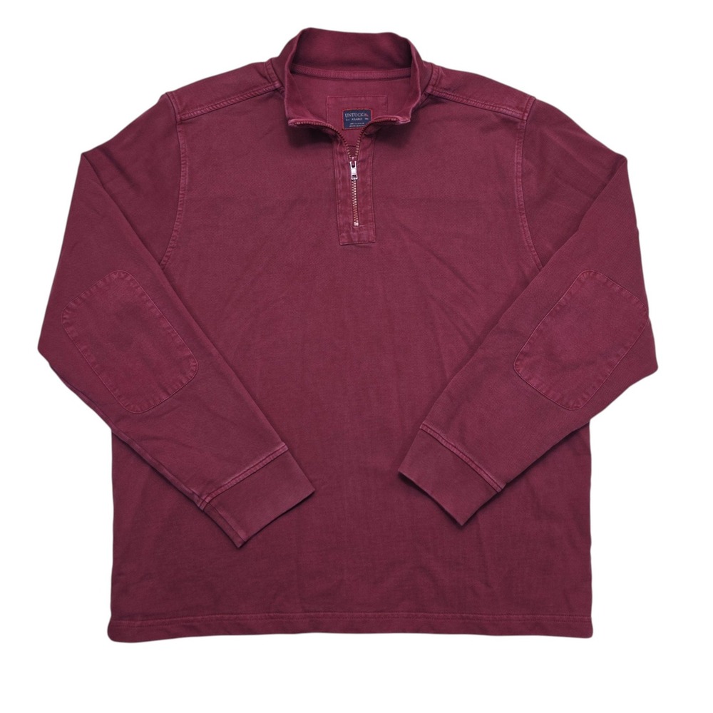 UNTUCKit Mens XL Burgundy 100% Cotton Quarter Zip Pullover Elbow Patches